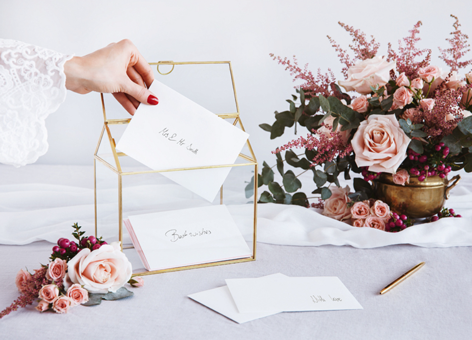 Szklane pudełko na koperty ślub wesele metalowe 
